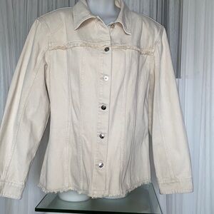 H&M Beige Women's Denim Jacket Raw Hem Size L